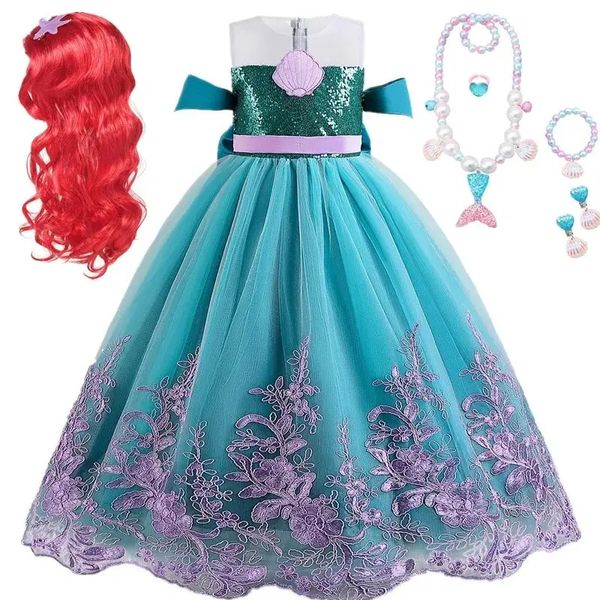 Costume principessa di fantasia Principessa 4-10 anni Mermaid Cosplay Dress Up Kidss Halloween Costumi Abito da sirena per ragazze 240417