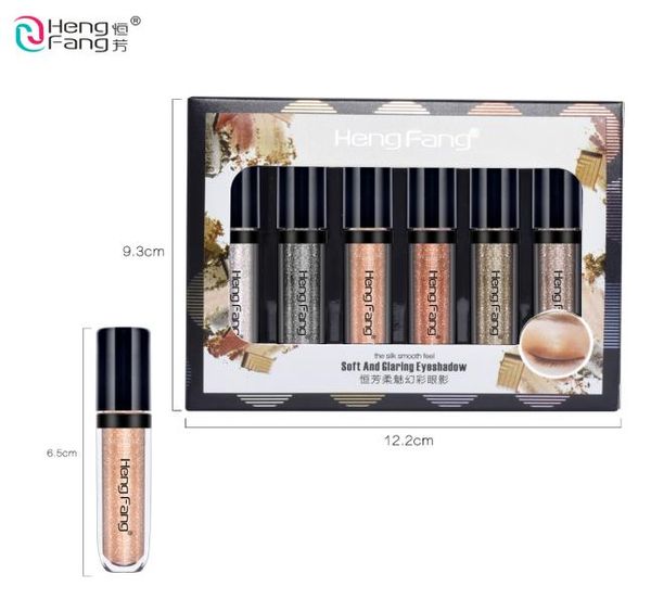 6 Coloret Hengfang líquido impermeável Diamond Glitter Sheshadow Makeup Cosmetics White Copper Colors Brand Shimmer Eye Shadow8004011