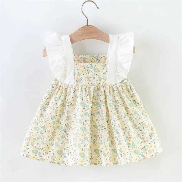 Mädchenkleider Sommermädchen 2/Stück Kleider Set Tasche Baby Mädchen voller Blumendruck kleiner fliegender Ärmel Prinzessin Kleid