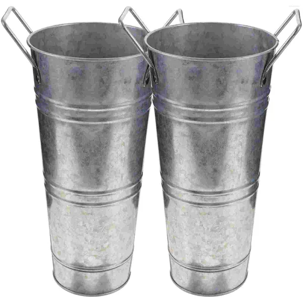 Vasos 2 PCs vaso de barril de lata retro rústico para decoração de casa Flores de metal Florists Florked Bucket Bulk