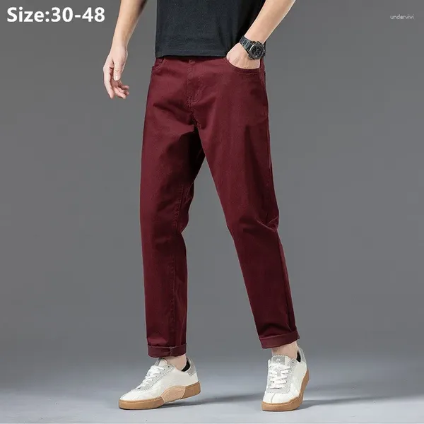 Pantaloni da uomo uomo in cotone più taglia 48 46 44 42 vino elastico rosso blu pantaloni casual neri sciolti sciolti di abbigliamento maschile dritto