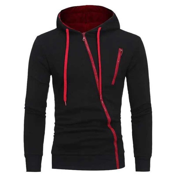 Sweatshirts Herren Hoodies Sweatshirts Leisure Herren Kapuze -Sweatshirt Diagonal Reißverschluss Jacke Frühling und Herbst Trend Custom Street Clothing 240425