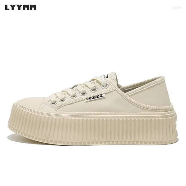 Sapatos casuais Lyymm 2024 Alta altura Biscoito feminino Autumn Muffin Canvas grossa de sola grossa branca de duas vias