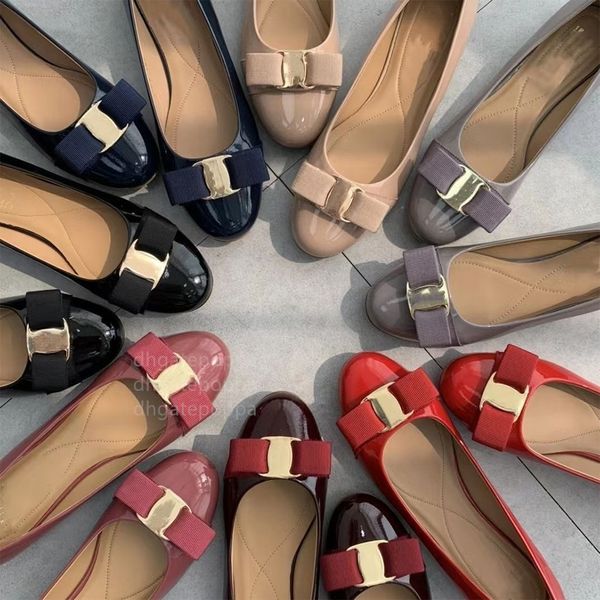 Fashion Lady Gift Casual Schuhe Frauen Ballett Flats Vara Outdoor Doppelsandale Luxusdesigner Low -Slide Top -Qualität echter Leder Sandale Bow Tanzschuh