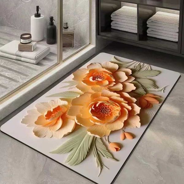 Halılar 3D görsel efektli hızlı kuruyan çiçek halı ve banyo için emici silikon diatomit