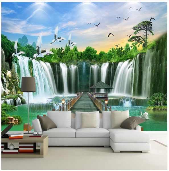 Papel de parede 3D personalizado para paredes 3D PO Wallpaper murais Murais cachoeira paisagem cenário paisagem mural de fundo mural salro de parede6672805