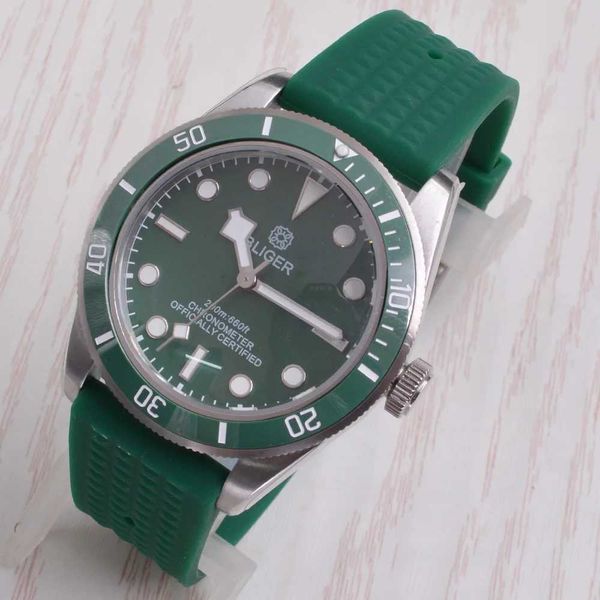 Orologi da polso BLIGER 40 mm Precision NH35 in metallo in guscio in acciaio inossidabile in acciaio inossidabile vetro verde luminoso macchinario automatico Q240426