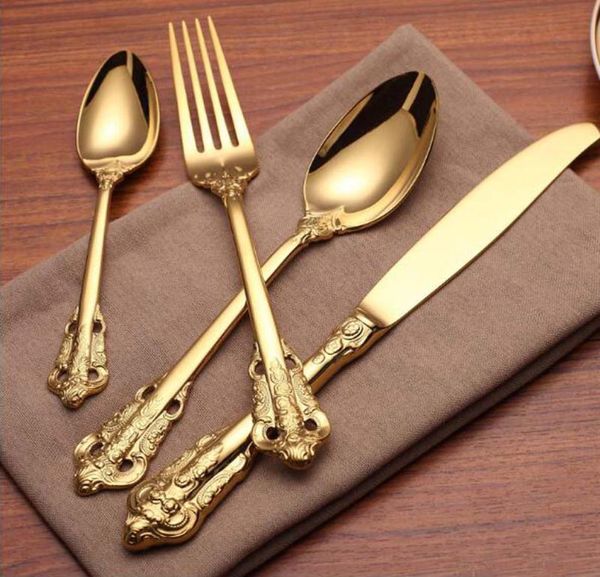 Set di stoviglie dorate di lusso di lusso di alta qualità set di posate in acciaio inossidabile inossidabile set da pranzo per matrimoni tamponi fork22239628