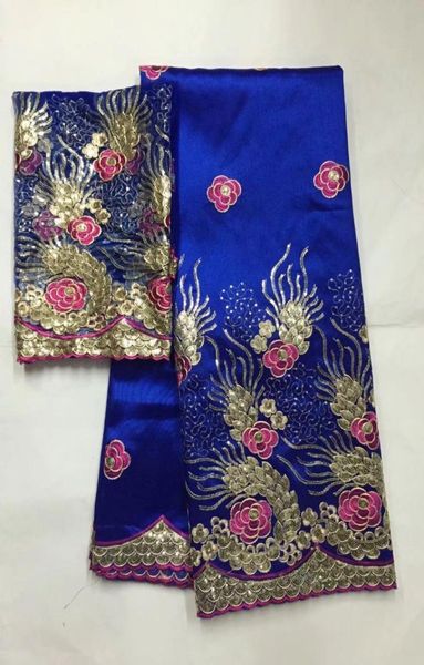 5 Yards Top Royal Blue African George Lace Stoff mit Blumen -Pailletten Design und 2yards Netzspitze für Kleidung JG309798272