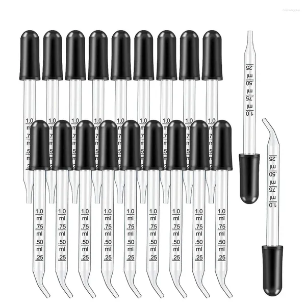 Bottiglie di stoccaggio Misuratore di misurazione da 1 ml-vetro con pipetta di olio essenziale con gomma nera dritto-punta calibrata 20pcs