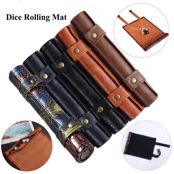 Glücksspiel falten Würfel Mattenschale Rollmatte mit Reißverschluss PU Leder Scroll Dice Bag Polyedrisch Würfel Halter Beutel Dnd RPG Dice Aufbewahrungstasche