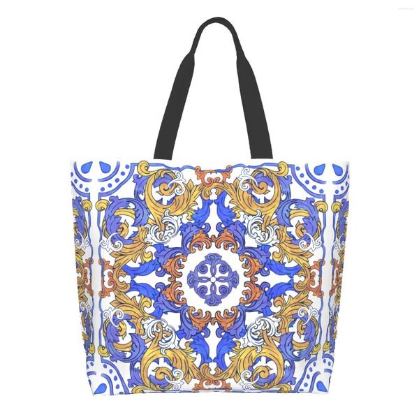 Сумки для покупок европейский стиль в стиле ретро очень большие продуктовые сумки синий и белый многоразовый хранение.