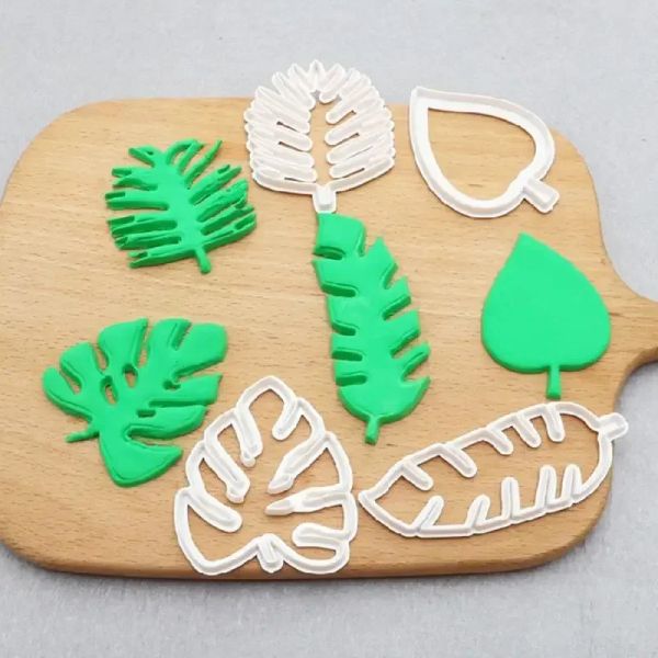 Stampi 4pcs Biscuit a foglia stampo 3D Cookie 3D Pasceria Cutter Pasctria Decorazione Di -te Fondante Baking Strumento Tropical Foglie tropicali foglie