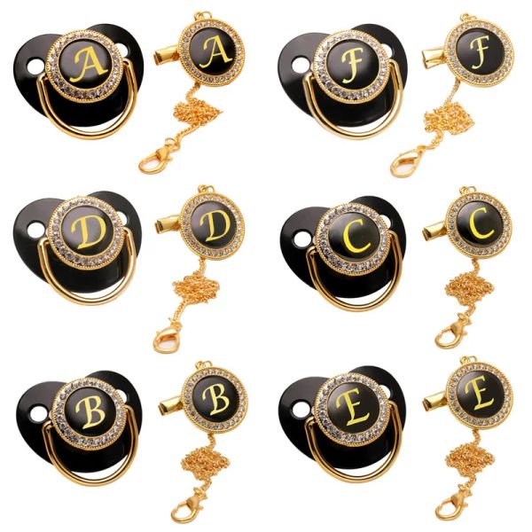 Accessori clip della catena del ciuccio di lusso nero con nome di coperchio Lettera iniziale Porta del capezzolo silicone Picchi personalizzati per baby shower.