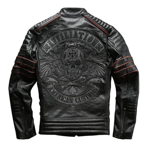 LEIA DESCRIÇÃO Descrição Tamanho asiático Motorcycle Rider Casat Man's Genuine Cowhide Bordery Skull Leather Jacket 201127262z