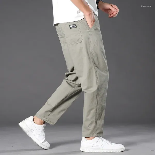 Calça masculina chegada a moda de moda casual tubo reto suepr grande cintura elástica de algodão puro de vários bolsos M-6xl