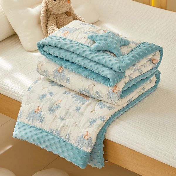 Quilts 110x140 cm Dicke Baby Quilt weich 100% Baumwollpunkt Minky Decke Kinder schlafen Quilt