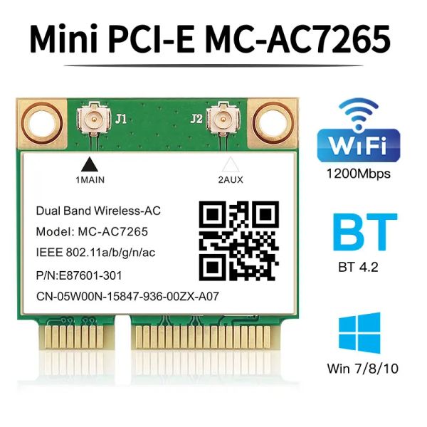 Rams Dual Band 1200Mbps Card wireless McAc7265 Bluetooth 4.2 Notebook WLAN WiFi Adattatore della scheda WiFi 802.11ac 2.4G/5GHz Better 7260HMW PCIE