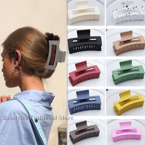 Haarklammern Barrettes Neue gefrostete Kunststoffhaarclip geeignet für Frauen Girls Rücken des Kopfhai großer Krabbenschaufel Accessoires
