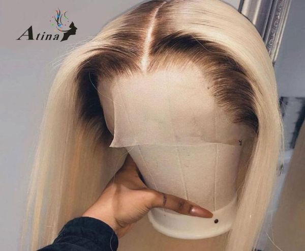 Spitzenperücken gerade vorne menschliches Haar Perücken vorgezogen HD Transparent Full 613 Blonde farbige kurze Bob Glueless natürlicher Haaransatz ATI9716252