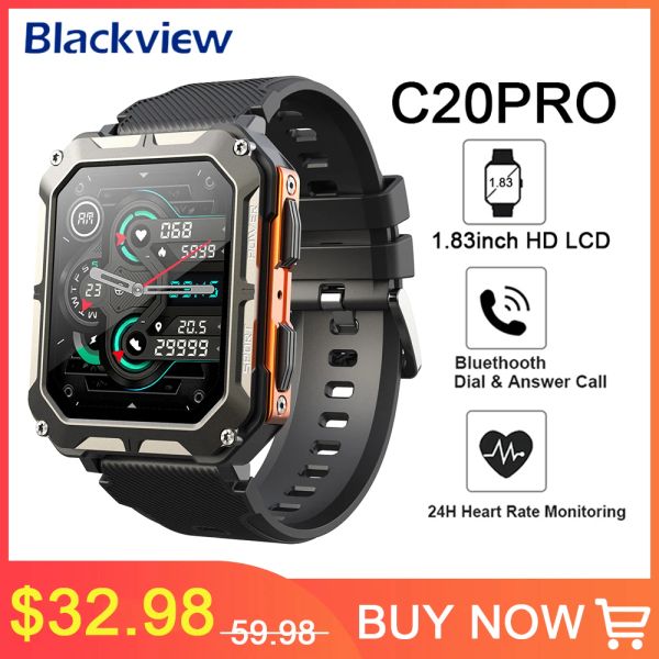 Uhren Blackview C20Pro Männer Bluetooth Call Smart Watch IP68 Water of Sports Fitness Tracker 24H Health Monitor 1.83inch Smartwatch