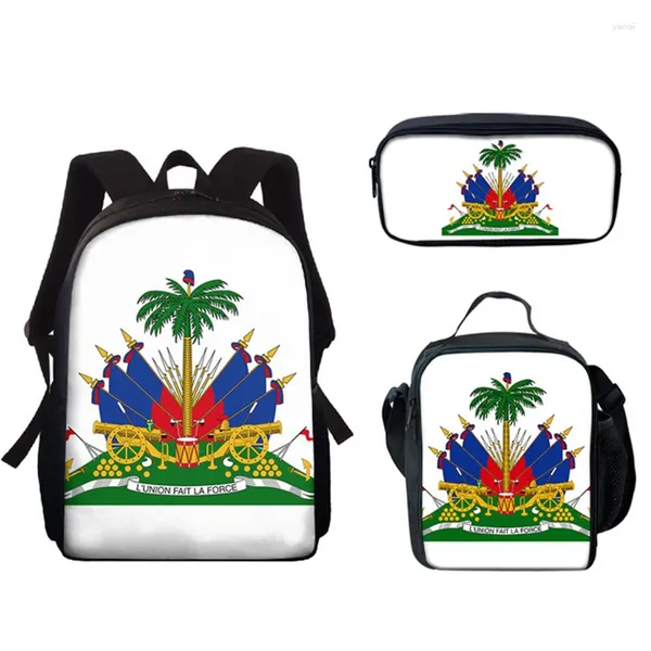 Sırt çantası hip hop harajuku komik haiti bayrağı 3pcs/set 3D Baskı Öğrenci Kitap Çantası Dizüstü Dirok Çekiş Öğle Çantası Bags Kalem Kılıfı