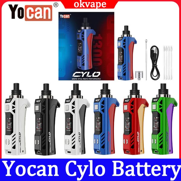 Kits autênticos de cigarro eletrônico Yocan Cylo 510 Baterias de rosca 1400mAh Tensão ajustável C4-de mais bobina OLED Display Vaporizador de cera Kit de caneta