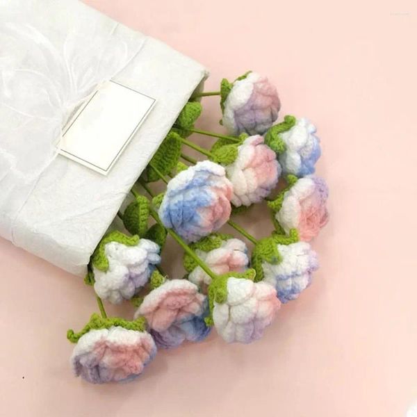 Flores decorativas de uma flor de rosa de rosa tecida realista não feita extra mole de algodão atemporal de algodão artesanal suprimentos caseiros falsos