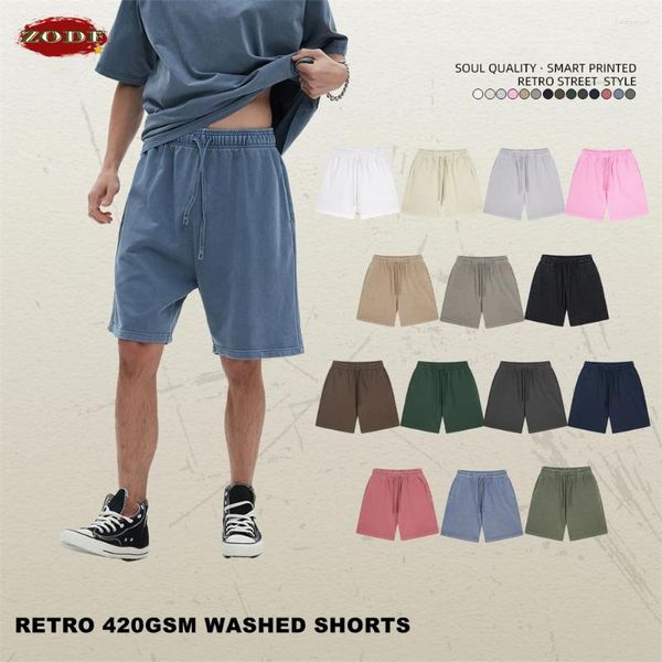 Shorts maschile Zodf Fashion Summer Men 420gsm Lavato Cotton Retro UNISEX High Street Terry Ginnea pantaloni corti Streetwear Hy0845