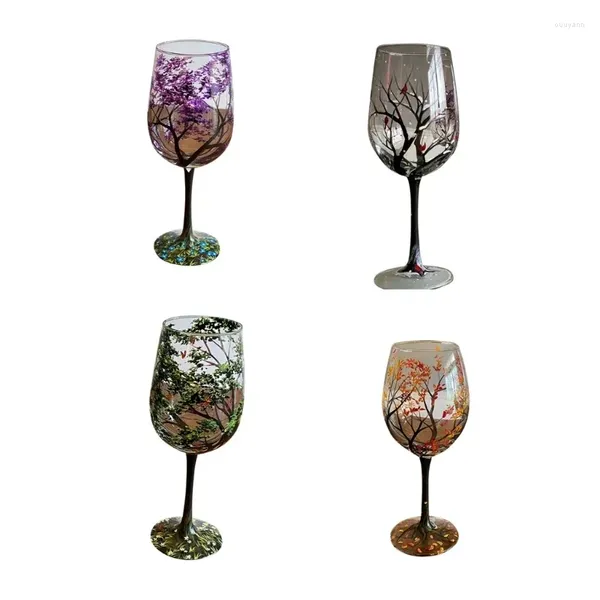 Copos de vinho Four Seasons Tree Glass pintado à mão Art Glassware Drinkware exclusivo para copos de presente decorativos para escritório em casa