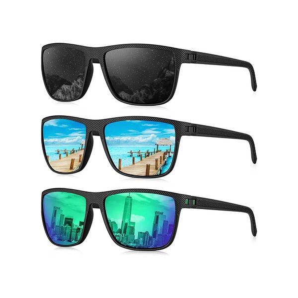 Occhiali da sole da 3 pacchi uomini occhiali da sole polarizzati per uomini, designer di lusso occhiali da sole leggeri con protezione UV per la guida del golf da pesca