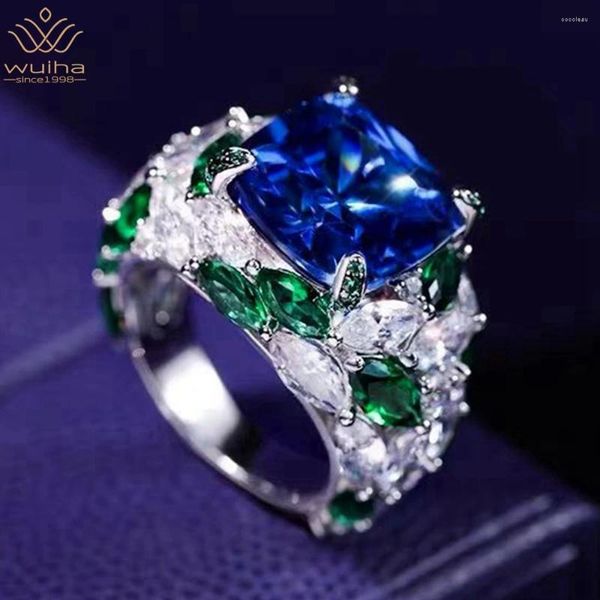 Clusterringe Wuiha Solid 925 Sterling Silber Prinzessin Cut Aquamarin erzeugt Moissanit Emerald Edone Hochzeitsvergütungsring fein