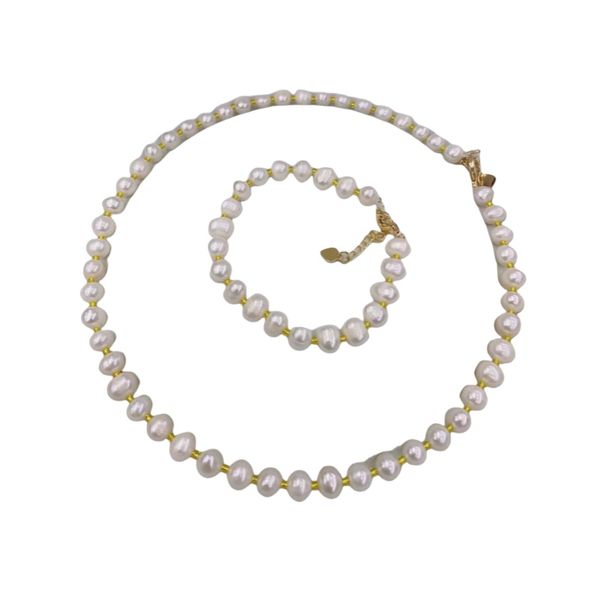 Bracciale per perle in acqua dolce in acqua dolce set per donne 7-8 mm Bianco di perla bianco Trend Gold Gioielli Regali di gioielli