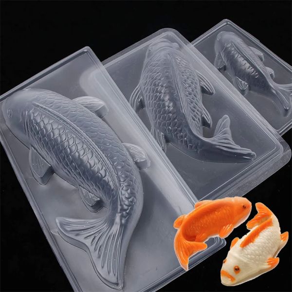 Formen 1pcs Fischform 3d Koi Fischform Plastik Kuchen Schokoladenschokolade Schimmel Form DIY Seife handgefertigte Zuckerfahrzeuge Formbackformen