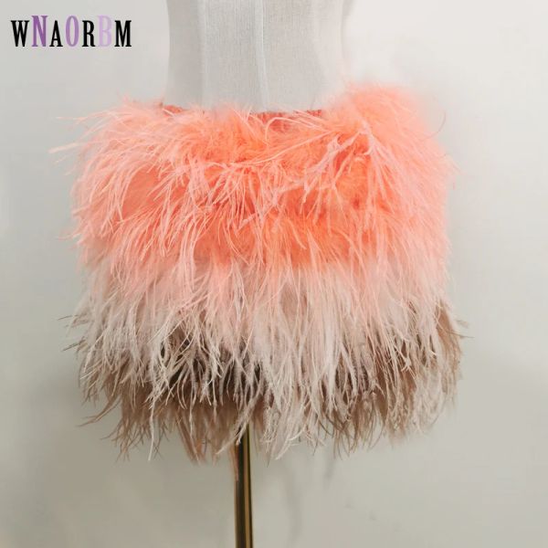 Skirtsskorts True Ostrich Feather Multicolor Mini юбка эластичная талия сексуальная одежда Клуб клуб танце