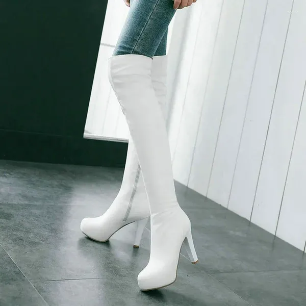 Boots 2024 Платформа квадратная высокая каблука женщины на колена