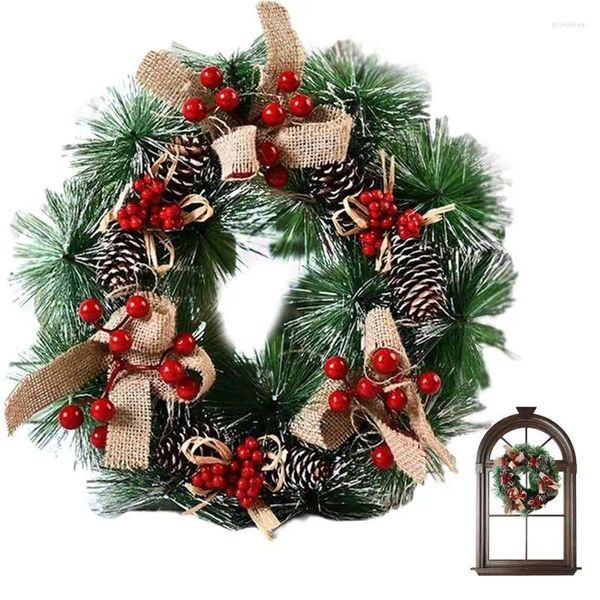 Flores decorativas Porta da frente Christmas Wreaths Decoração Artificial Wreath Wreath Outdoor Winter Non Fading requintada