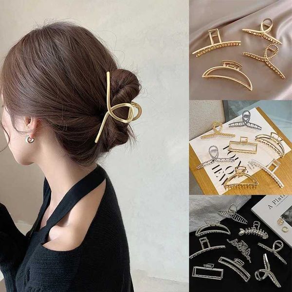 Haarklammern Barrettes Einfache Gold und Silber hohl geometrische große Metallhai -Haarklauen Clip Clip Damenlegierungsmodische Accessoires