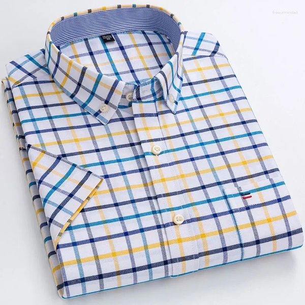 Herren lässige Hemden Baumwolle Kurzarm Oxford Plus Size 7xl Sommer Mode Business Striped Button-Down Plaid Shirt