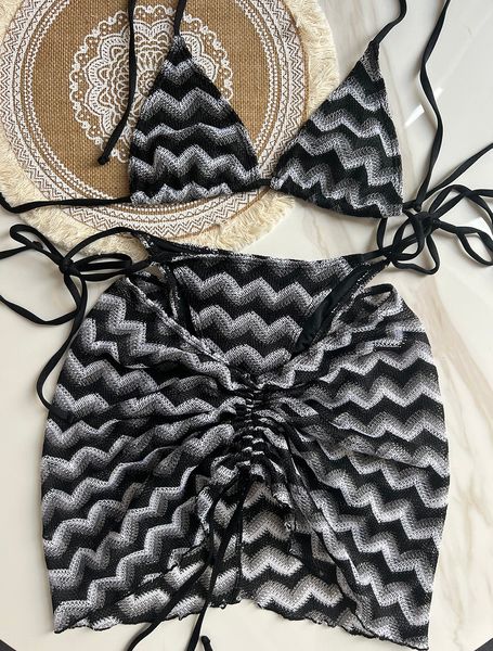 Paris crochê de três peças conjunto de biquíni de luxo da saia de luxo listrada traje de natação gatil swimsuit women halte