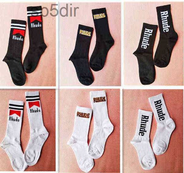 Meias masculinas Rhude American High Street Trend Socks Subras de malha super populares para homens e mulheres de alta qualidade All Seasons Meias Médias Fashi L449