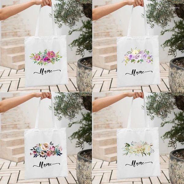 Bolsas de compras Nome de personalização Mulheres bolsas de grande capacidade presente de natal para professores amigos amante de flores dama de honra