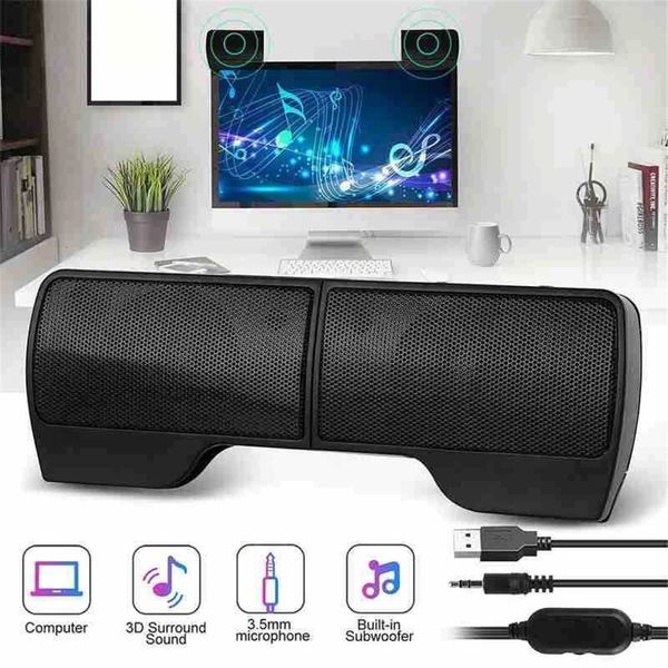 Портативный мини -клип USB Soundbar для ноутбука / настольный / планшет PCBlack Soundbar Powered Bluetooth Ser Subwoofer Sound DVD 240422