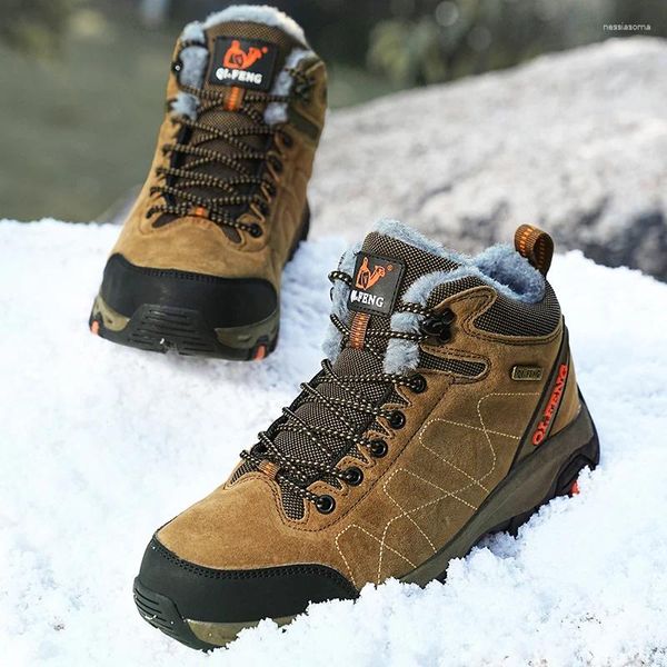 Botas Caminhando tênis homens Autumn Inverno Sapatos de caça ao ar livre de pêlo quente Non Slip Slip Fashion Up tornozelo acolchoado calçados de neve de feltro