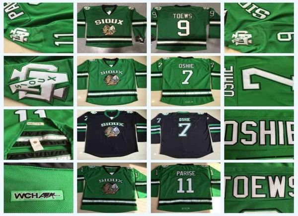 C202 Dakota do Norte Fighting Sioux 7 TJ Oshie 9 Jonathan Toews 11 Zach Parise College Fighting Hawks und Hockey Jersey Mens Dakota C1089457