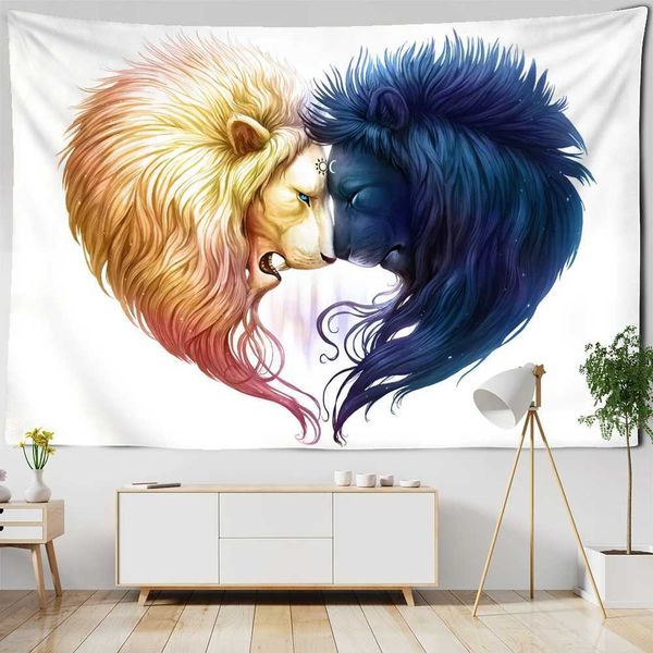 Audio ricami Wolf Lion parete ara ad arazzo appeso colorato semplice arte psichedelica di sfondo per la casa decorazioni per la casa