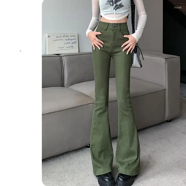Pantaloni da donna jeans bootcut solidi 2024 Spring e autunno High Wita Doppio abbottonatura Slim Mashion Wide Leg Flare Long