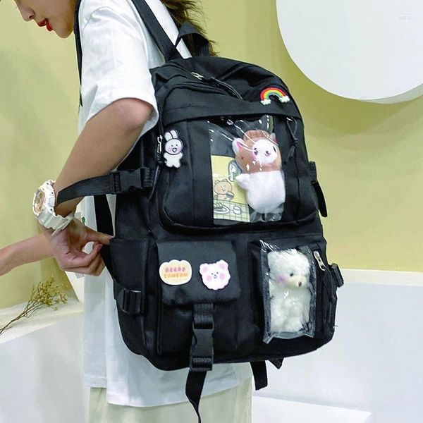 Sırt çantası Siyah Kadınlar için Büyük Okul Çantaları Teenage Girl Preppy Style Toy Bear Kitap Geri Çanta Oxford Kadın Rucksack Mochila