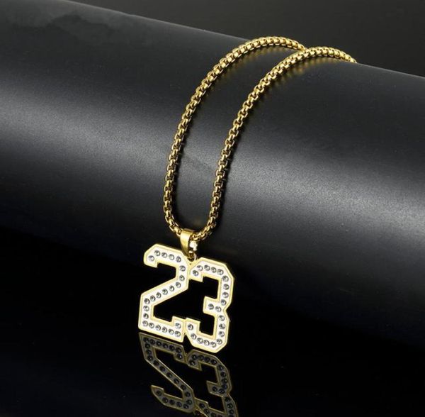 Mens Hip Hop Gold Numero 23 Ciptent Collana Gioielli Fashion Design Rinestone 75 cm Collane per uomini a catena lunga per regali 5606406