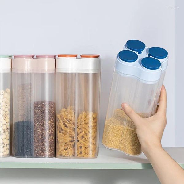 Garrafas de armazenamento compartimentadas caixas de grão de plástico caixas organizadoras itens de cozinha itens alimentos produtos secos selados